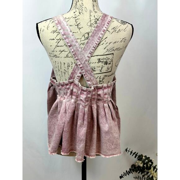 Free People Marina Denim Babydoll Crop Top Distressed Purple XL - Picture 10 of 15